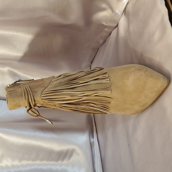 Sam Edelman  Beige Suede  Fringed Marion Ankle Booties Heels - Picture 4 of 9